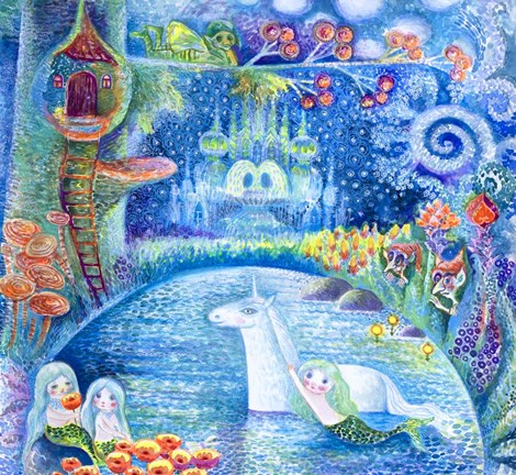 Framed Bathing Of Unicorn Print