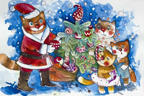 Framed Christmas Cats Print