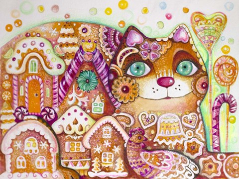 Framed Gingerbread Cat 1 Print