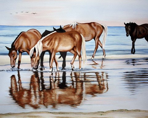 Framed Horses On Beach Print