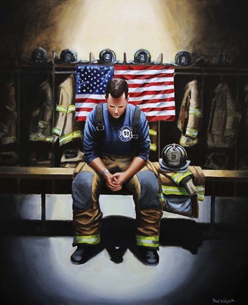 Framed Praying Firefighter Print