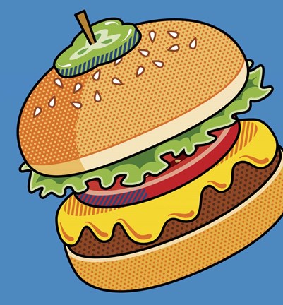 Framed Cheeseburger On Blue Print