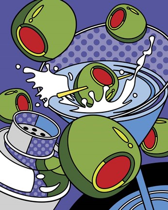 Framed Martini Flying Olives Print