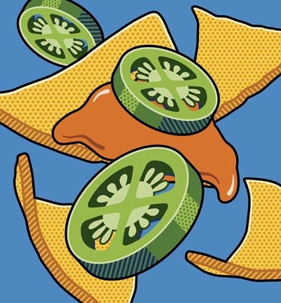 Framed Nachos With Jalapeneos On Blue Print