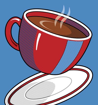 Framed Red Coffee Cup On Blue Print