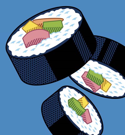 Framed Sushi Rolls On Blue Print