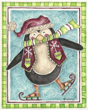 Framed Skating Penguin Print