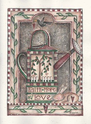 Framed Faith Hope And Love Watering Can Print