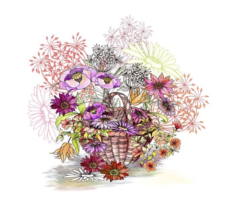 Framed Basket Of Flowers Print