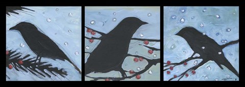 Framed Winter Bird Triptych Print