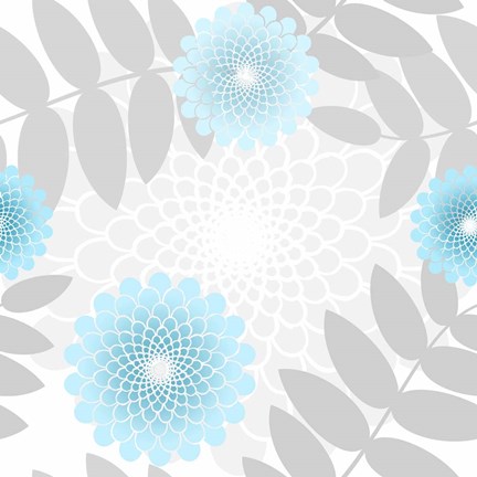 Framed Flowers And Leaves Pattern Baby Blue Print