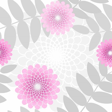 Framed Flowers And Leaves Pattern Pink Print