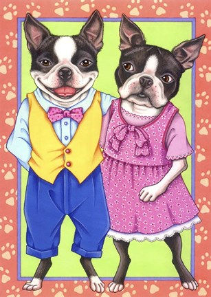 Framed Boston Terrier Couple Print