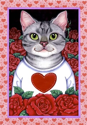 Framed Cat Roses Print