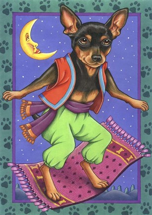 Framed Minipin Flying Carpet Print