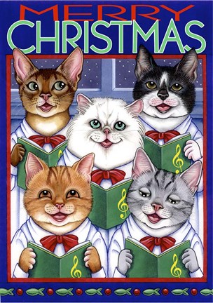 Framed Xmas Cat Chorus Print