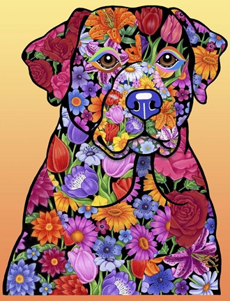 Framed Flower Black Lab Print