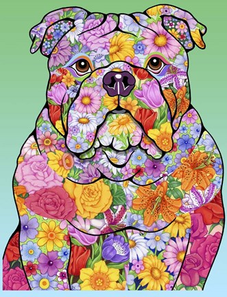 Framed Flowers Bulldog Print