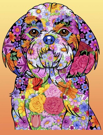 Framed Flowers Shih Tzu Print