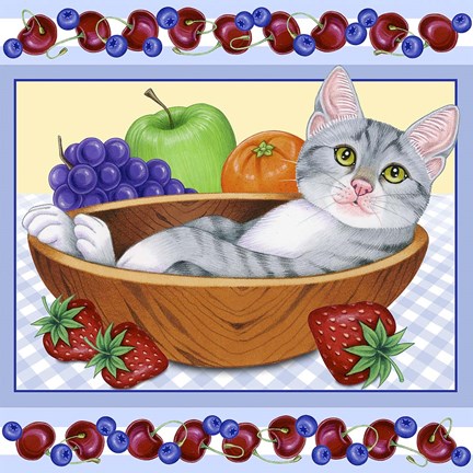 Framed Fruit Bowl Kitten Print