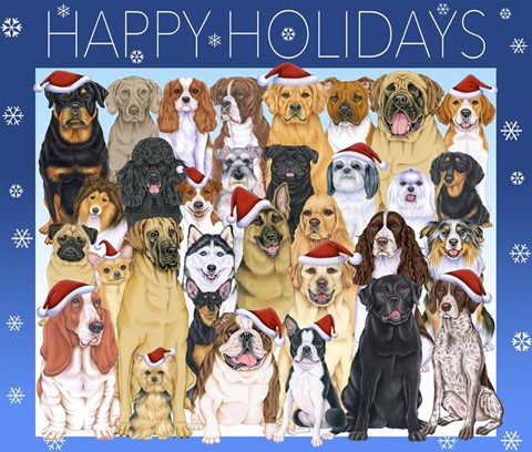 Framed Happy Holidays Dog Group Print