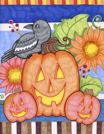 Framed Crows Pumpkin Patch Print