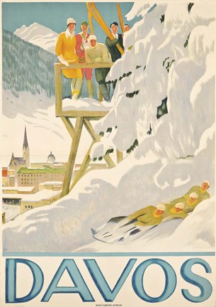 Framed Davos Skiing Print