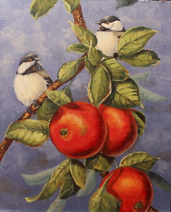 Framed Chickadees and Apples Print