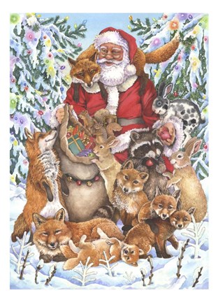 Framed Santa Foxes Print