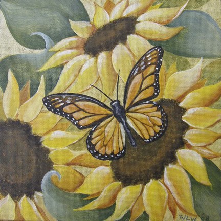 Framed Large Butterfly and Sunflower Print