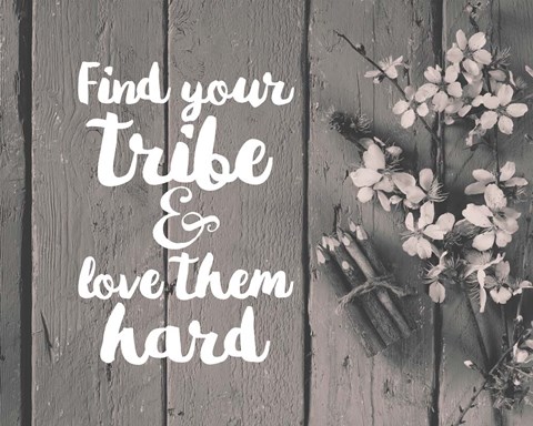 Framed Find Your Tribe - Flowers and Pencils Grayscale Print
