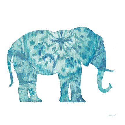 Framed Boho Teal Elephant I Print