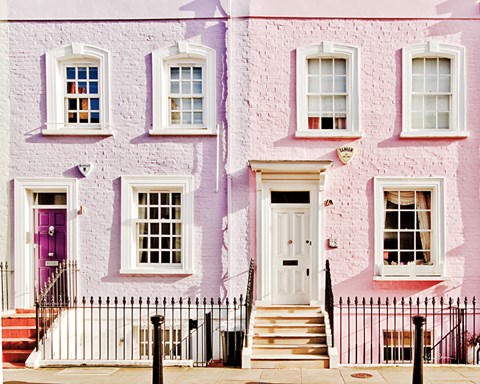 Framed London Pink Purple Houses Print
