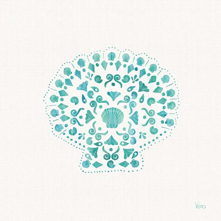 Framed Sea Charms III Teal no Words Print