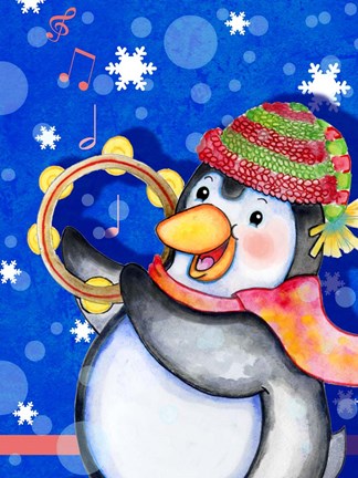 Framed Penguin Tambourine Print