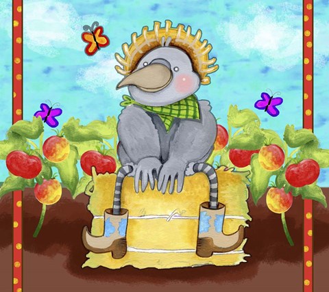 Framed Farmer Crow Hay Bale Print