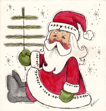 Framed Santa Holding Tree Print