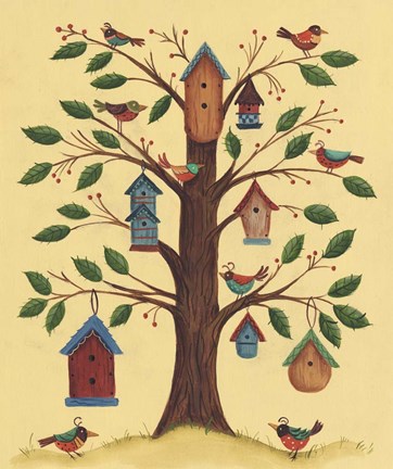 Framed Bird House Tree Print
