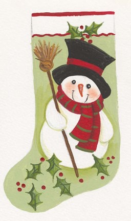 Framed Snowman With Broom Stocking Print