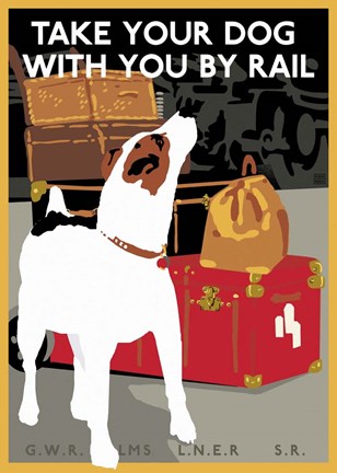 Framed Take Your Dog by Rail Print