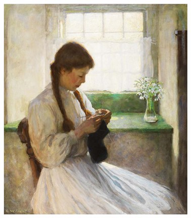 Framed Women Knitting Print