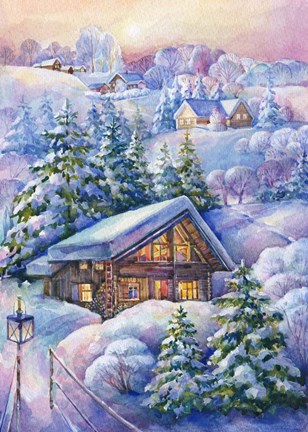 Framed Winter Cottage Print