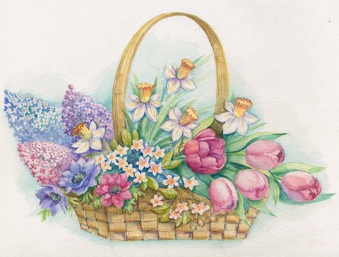 Framed Basket of Flowers Print