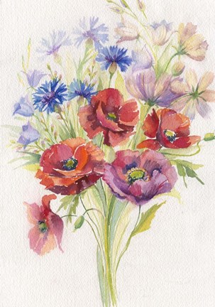 Framed Red &amp; Blue Flowers Print