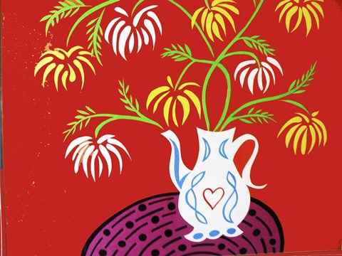 Framed Teapot Vase - Red Print