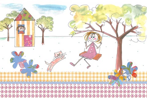 Framed Girl On Swing Print