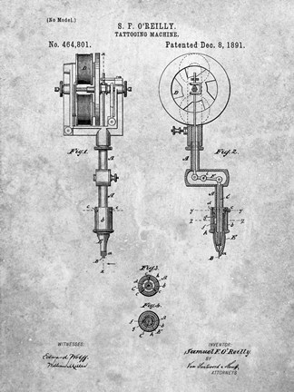 Framed Tattooing Machine Patent Print