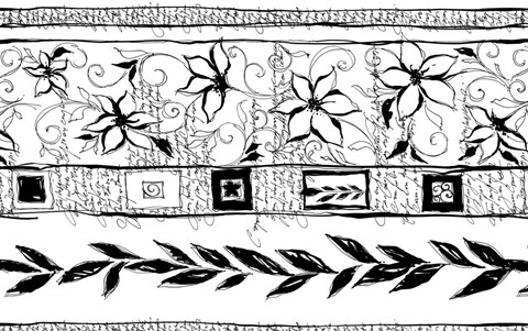 Framed Flowers and Leaves - BW Print