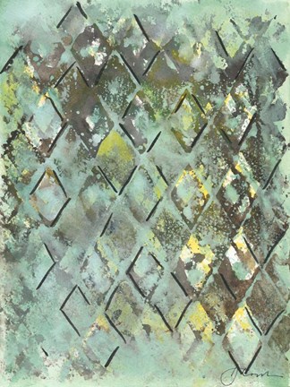 Framed Lattice in Green I Print