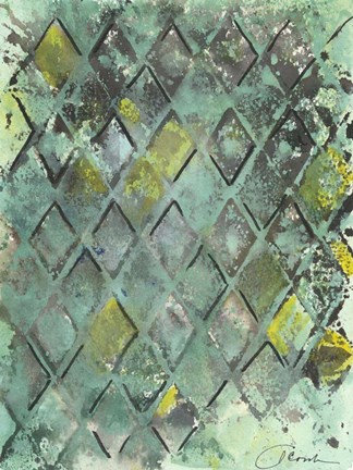 Framed Lattice in Green II Print